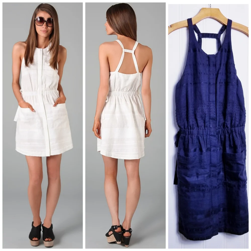 3.1 Phillip Lim Dress Womens Size 8 Blue Linen Blend Halter Neck Zip Front
